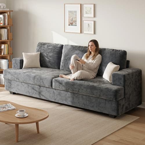 Comkei 89" 3 Seater Couches for Living Room Sofas Comfy Sectional Couch with 24" Deep Seat Loveseat Sofa for Small Apartment, Grey