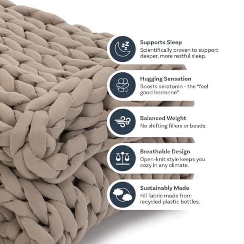 Nuzzie Original Knit Weighted Blanket- Breathable, Cooling, Hand Made Knit Throw Blanket for Sleep for Relaxation - Machine Washable, Stylish Design (Taupe, Throw | 12lbs | 44"x60") 7