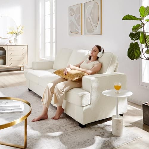 Couches for Living Room, 82” Spacious Deep Seat Sofa for Living Room/Bedroom/Office/Apartment, Sofa Bed for Small Spaces, Detachable Futon Couch Cover, Easy to Install, Beige Teddy Fleece 9