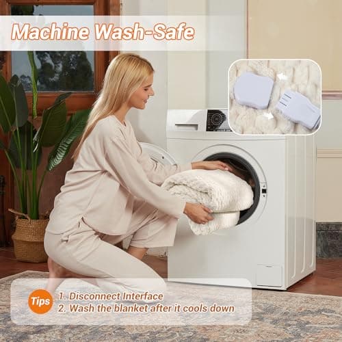 GarveeHome Heated Blanket Electric Blanket King Size 90 in x100 in, w/Dual Control,10 Heating Levels & 10 Hours Auto Shut Off, Cozy Soft Fleece Fast Heating Blankets Gift, Machine Washable,Beige 5