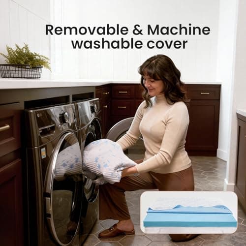 OhGeni 3 Inch Cooling King Size Gel Memory Foam Mattress Topper Pad,Soft Bed Cover with Anti-Slip Base & Zipper,Fits 6"-19" Mattresses with Straps,Extra Comfort for Sleep &Back Pain Relief 9