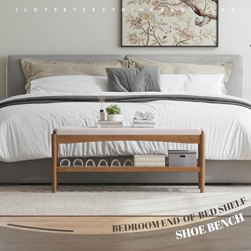 STDDRE Shoe Bench Entryway Bamboo 2-Tier Shoe Rack with Cushion Padded Seat Shoe Bench Organizer Stable for Entry, Hallway, Living Room, Bedroom, Closet (39.4 * 11.4 * 16.5IN, Brown-Beige) 6