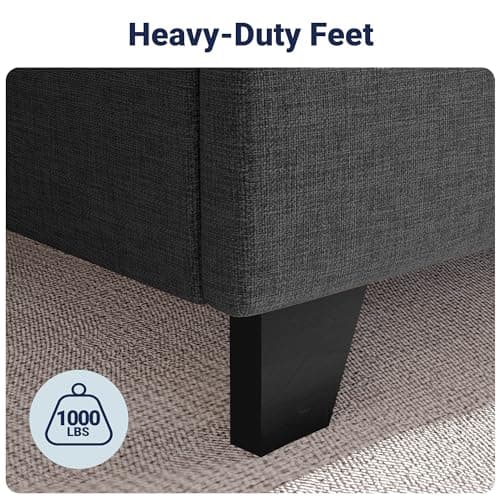 Allewie Queen Size Platform Bed Frame with Wingback, Fabric Upholstered Square Stitched Headboard and Wooden Slats, Mattress Foundation, Box Spring Optional, Easy Assembly, Dark Grey 7