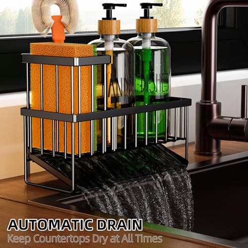 Cisily Kitchen Dish Soap Dispenser Set with Black Sponge Holder and 2 Pack 16.9oz Clear Glass, Dish Soap Dispensers for Kitchen Sink, Vintage Hand and Dish Soap Dispensers Set 8