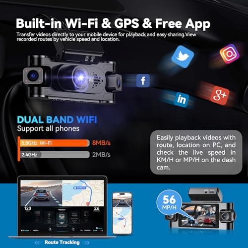 4K 360° DashCam for Cars,4 Channel Car Dash Cam Front and Rear Inside with 128GB Card Included,Voice Control,5.8G WiFi GPS,IR Night Vision, G Sensor, 24/7 Parking Mode &Loop Recording Dash Camera 6