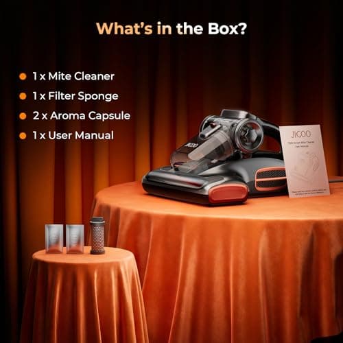 JIGOO T600 Bed Vacuum Cleaner with UV-C Light, 15Kpa Suction 700W Powerful Double Cup Handheld Vacuums, Mattress Vacuum Cleaner with Smart Dust Sensor, Ultrasonic & Heating Tech, HEPA Filter - Corded 7