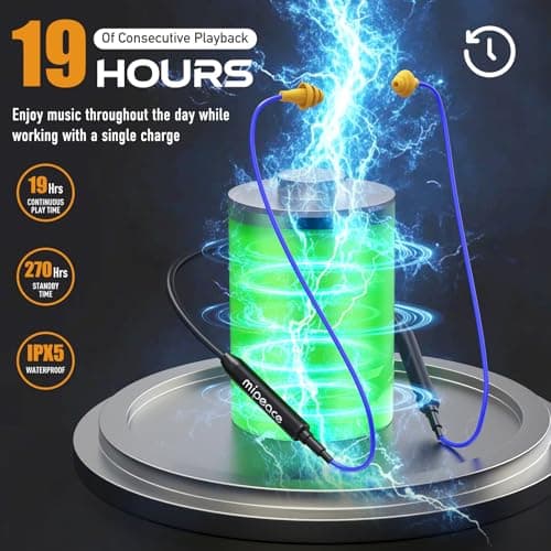 MIPEACE Bluetooth Earplug Headphones, Neckband Ear Protection Work earbuds-29db Noise Reduction Safety Headphones with Replacement Buds,19+Hour Battery for Lawn Mowing DIY(Blue) 5