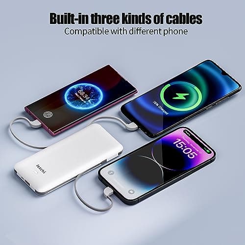 lezchi Portable Power Bank, Ultra Slim 10000mAh Portable Charger, USB C External Battery Pack with Built-in AC Plug, Charging Cable, Output Port, Compatible with All Kinds of Cellphones … 2