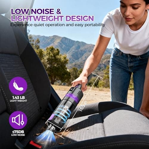 Handheld Vacuum Cordless Rechargeable 2-Speed Modes| 3-in-1 Portable Cordless Vacuum Cleaner with Charging Dock, for Car Home Office and Pet Hair (Purple) 6