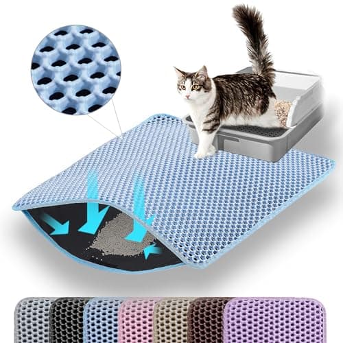 Petinstinct Cat Litter Mat, 24x18 Inches Large Double Layer Honeycomb Cat Litter Trapping Mat, Non Slip Waterproof Urine Proof Cat Litter Box Mat for Floor, Kitty Litter Rug, Cat Supplies, Blue