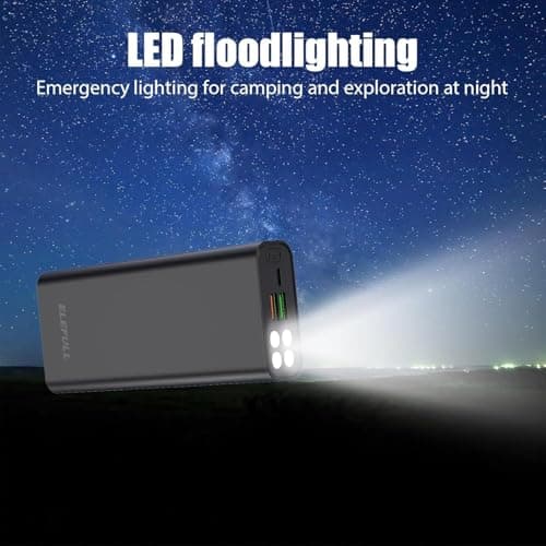 50000mAh Portable Charger, Built-in Cable 22.5W QC 3.0 PD USB C Power Bank, Fast Charging with, LED Flashlight, External Mobile Phone Batteries Compatible with iPhone (Black2, 50000, Milliamp Hours) 5