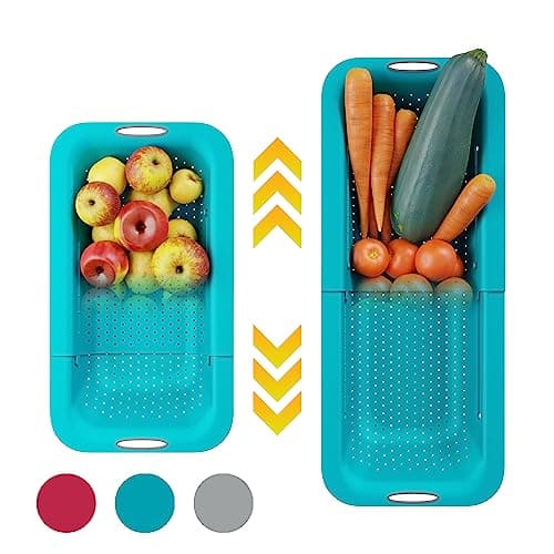 Comfify Over The Sink Colander - Sleek & Modern Strainer for Kitchen - Use with Pasta, Veggies, Grains, Rice & Berry and Fruit Washing Bowl - Strainer, Colander - Peacock Blue