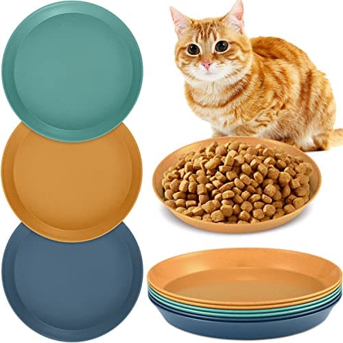 Gerrii 6 Pieces Shallow Cat Food Dish Food Bowls Wet Feeding Bowls Wide and Small Plate for Kittens and Short Legged Cat, 6 Inch Wheat Straw(Simple Style)