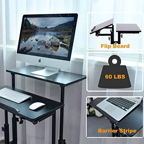 AIZ Double Table Mobile Standing Desk, Adjustable Computer Desk with Rolling Wheels, Portable Laptop Table for Standing or Sitting, Home Office Computer Workstation for Adults or Children 6