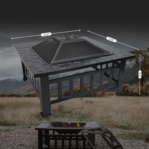 GasOne 32-inch Metal Fire Pit - Modern Outdoor Fireplace with Screen - Perfect for Camping, Heating, Bonfires & Picnics 7