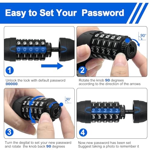 NDakter Bike Lock, 5 Digit Combination Heavy Duty Anti Theft Bicycle Chain Lock, 2.62/3.2/4.27/5/6Ft Long, High Security Resettable, Suitable for Bike, Scooter, Door, Gate, Fence-4/6mm Thick 7
