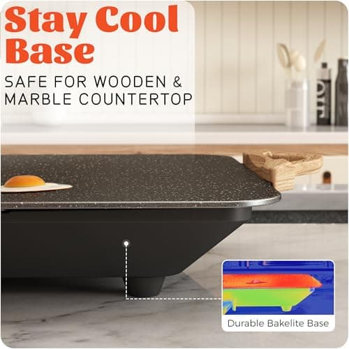 12x20inch Electric Griddle by BBQ Masters, 1700W Fast Even Heating, ILAG Granite Nonstick, Sloped Cooking Surface, Frameless Design for Easy Cleaning, Great for Family Gatherings, Black 6