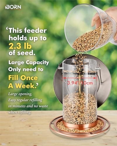 iBorn Bird Feeders for Outdoors Hanging,Metal Bird Feeders for Cardinal Chew Proof 18cm Large Roof&Tray Birdfeeders Outside Hanging,Brushed Copper 6 Port (Seed is not Included) 6