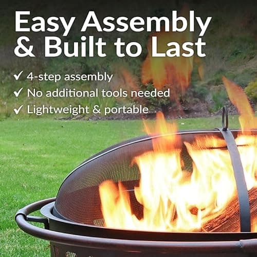 Sunnydaze Crossweave Outdoor Fire Pit - Wood-Burning Fire Pit for Outside with Spark Screen, Poker and Round Cover - 36-Inch - Bronze 5