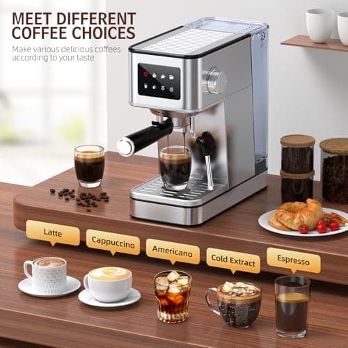 QJA Espresso Machine with Milk Frother, 20 Bar Compact Coffee Machine with Touch Screen & 57.5oz Removable Water Tank for Home, Stainless Steel Espresso Maker for Cappuccino, Latte, Silver 8