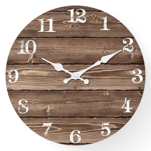XFM Wooden Wall Clock 10 Inch Silent Wall Clocks Battery Operated Decorative Farmhouse Small Rustic Wall Clock for Kitchen Living Room Office
