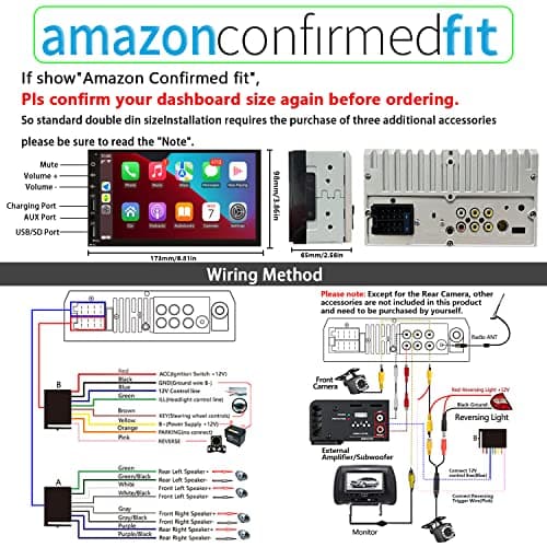 Double Din Car Stereo with Wireless Apple CarPlay & Android Auto, 7inch Touchscreen Car Audio Receiver, Wireless Car Radio with Bluetooth, Backup Camera/Mirrorlink/FM/SWC/Subwoofer/2 USB/AUX Input 6