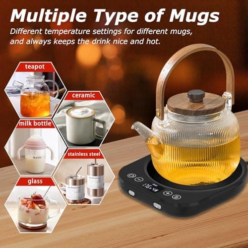 PUSEE Candle Mug Warmer Electric, Auto On/Off Gravity-Induction Coffee Warmer with 9 Temp Settings, 1-9 Timer Candle Melter, Beverage Warmer for Home & Office 5