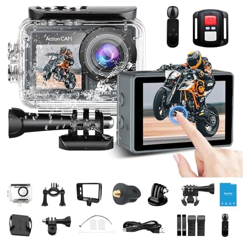 CANKETEC Action Camera 5K30FPS, 48MP Ultra HD Underwater Camera EIS WiFi Remote Control Dual Touchscreens Sport Cameras with 32GB SD Card, Microphone and Helmet Mount Accessories Kits
