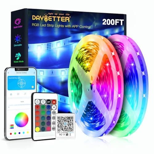 DAYBETTER Led Strip Lights 200 ft (2 Rolls of 100 ft) Ultra Long Smart Light Strips with App Voice Control Remote, RGB Music Sync Color Changing Lights for Bedroom, Kitchen, Party,Home Decoration