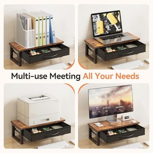 HEWORLIF Computer Monitor Stand Riser with Drawer, 2-Tier Desk Accessories & Workspace Organizers, Laptop Stand for Desk with Storage, Office Organization, Wood 7