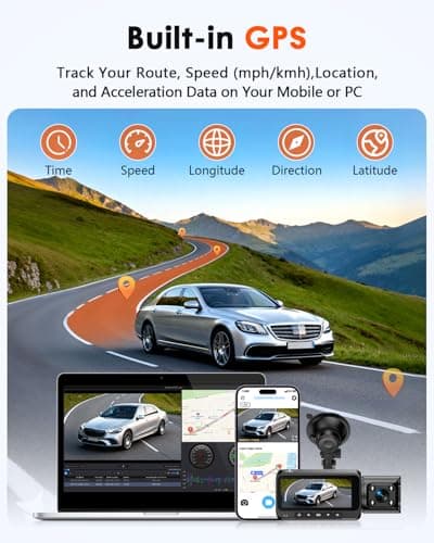 3-Channel Dash Cam 4K for Car: Front, Rear & Inside Dash Camera with 5.8G WiFi & GPS - 24H Parking Mode, 64GB Card for Rideshare Driver 7