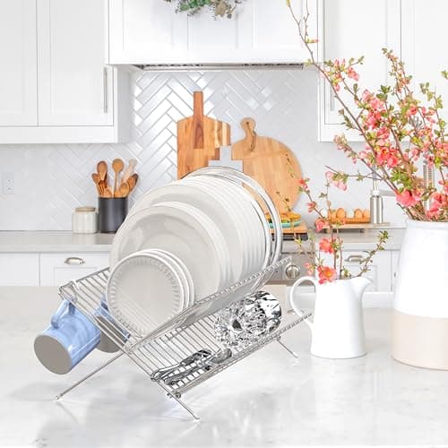 Simple Houseware Collapsible Dish Drying Rack, Chrome 5