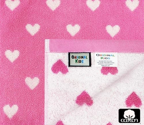 ORIGINAL KIDS 6 Piece Towel Set - Bath Time Hearts - 2 Bath Towels, 2 Hand Towels, 2 Washcloths - 100% Cotton Jacquard Colorful Soft Absorbent Pool Beach Kids Towel Gift - Pink White 6