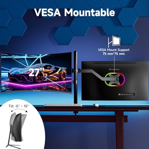 memzuoix 27 Inch 1500R Curved Gaming Monitor - Ultra-Wide QHD 2560x1440, 144Hz 165Hz, 1ms Response Time, FreeSync, 100% sRGB, HDMI/DP PC Display Built-in Speakers& RGB Lights, VESA Mount, Black 7