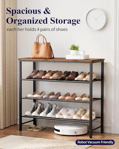 Kitsure Shoe Rack for Closet, Rustic Brown Shoe Organizer with Leveling Feet, Sturdy & Rust-Proof Shoe Storage for Entryway, Bedroom, Living Room, 29.5" x 11.4" x 24.8", Brown 5
