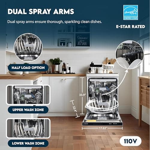 Equator 24″ Built-In Dishwasher with 3rd Rack – Top Control, 15 Place Settings, 8 Wash Cycles, Energy Star, Quiet 51 dB in Silver 6