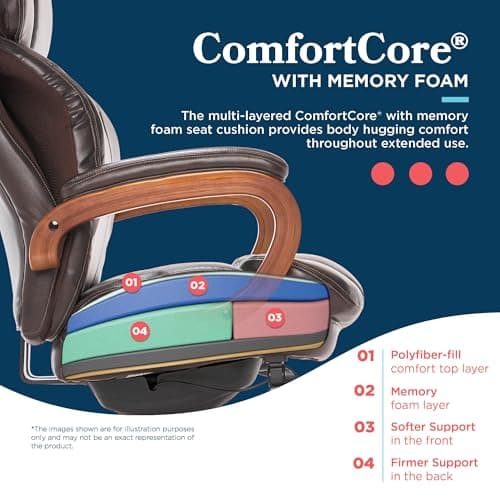 La-Z-Boy Big and Tall Trafford Executive Office Chair with AIR Ergonomic Support Technology, High Back Ergonomic Chair with Lumbar Support, Bonded Leather, Brown 7