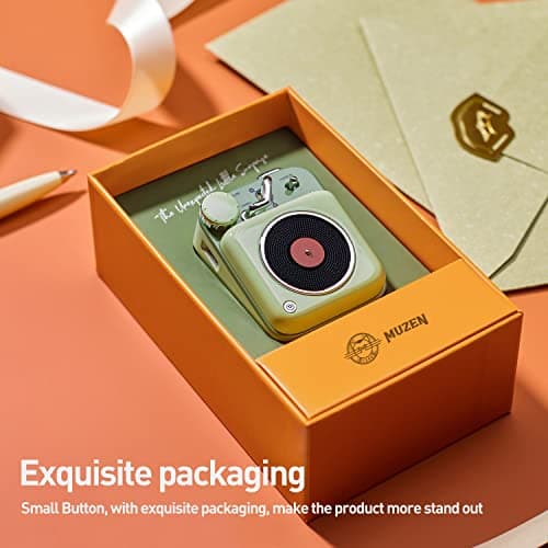 Muzen Mini Bluetooth Speaker, Button Small Cute Portable Metal Retro Wireless Speaker with Loud Volume Great Sound and Portable Lanyard & Gift Bag for Office Classic Vintage Decor 6