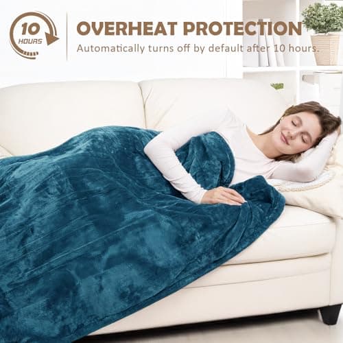 HOW'S MY HOUSE Heated Blanket 84" x 90", Dual Control Electric Blanket Queen Size with 10 Time Settings & 6 Heating Levels, Over-Heat Protection, Flannel Sherpa Super Cozy with ETL Certification, Blue 9