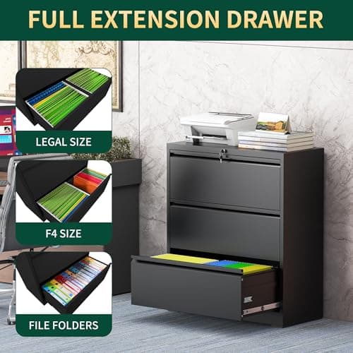 FOSTOKO 3 Drawer Lateral File Cabinet with Lock, Metal File Cabinets for Home Office, Steel Heavy-Duty Filing Storage Cabinet for Letters/Legal/A4 (Require Assembly, Black) 5