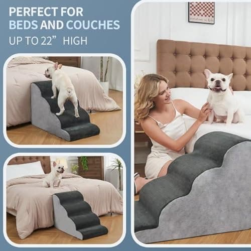 BOMOVA Dog Stairs for Small Dogs & Cats, 4-Step Non-Slip Pet Stairs for Bed & Couch, High Density Foam, Grey, 2/3/4/5 Steps 5