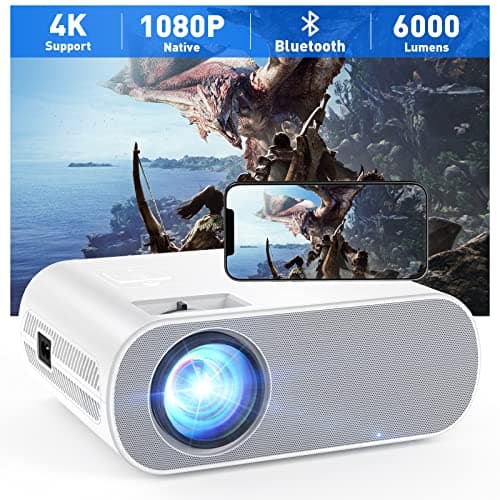 Projector, HOMPOW Native 1080P 4K Supported Bluetooth Projector, Mini Portable Outdoor Projector for Home Theater Movie Projector Compatible with TV Stick, HDMI, AV, USB, Laptop, Phone