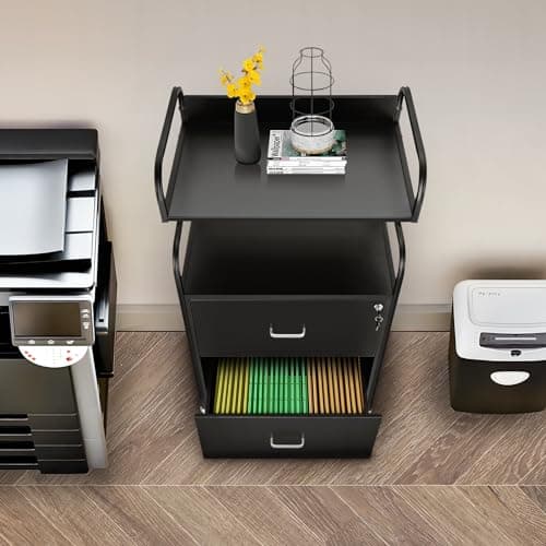 YORKING Vertical File Cabinet, 2 Drawer Mobile Filing Cabinet with 1 Bookshelf, Printer Stand with Open Storage Shelves Fits A4/Letter/Legal Size File Cabinets for Home Office Organizer, Black 8