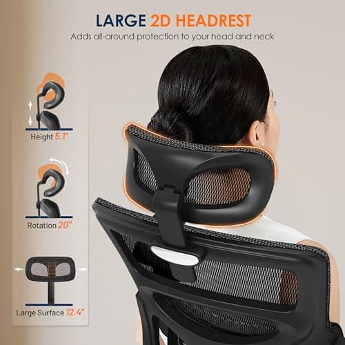 GABRYLLY Ergonomic Office Chair, High-Back Desk Chairs with Adjustable Lumbar Support, Headrest, Tilt Function, Soft Wide Seat and 3D Armrest, 300 LBS Sturdy Home Mesh Chair Task Chairs, GY1070 7