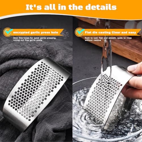 Garlic Press Rocker Heavy Duty Stainless Steel Garlic Mincer Garlic Crusher Garlic Chopper with Peeler And Scraper for Smash Garlic Built-in Bottle Opener 7