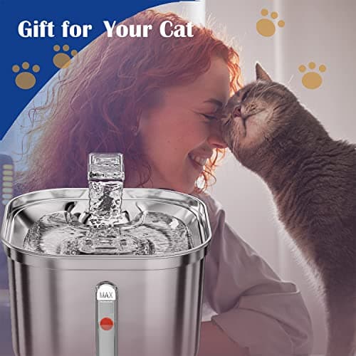 Homtyler Cat Water Fountain, Stainless Steel Pet Water Fountain for Cats Inside, 3 Filters&Ultra-Quiet Pump, 2.2L/73oz Automatic Dog Dispenser Water Bowl, Multiple Pets Water Fountain 5