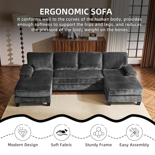 109'' U Shaped Sectional Couches with Double Chaise, Modular Sectional Sofa for Living Room, Corduroy Fabric Upholstered Sofa for Apartment 6