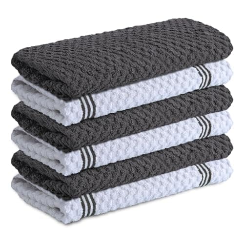 Infinitee Xclusives 100% Cotton Kitchen Towels - 15x25 Inch Ultra Soft Tea Towel, Super Absorbent Terry Dish Towels for Kitchen Linens |Grey|