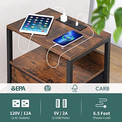 Yoobure Nightstand with Charging Station, Small Night Stand with Fabric Drawers and Storage Shelf for Bedrooms, Small Spaces, Bedside Table with USB Ports & Outlets 5