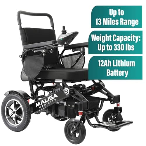 MALISA Electric Wheelchair for Adults, Portable All Terrain Lightweight Wheelchairs, Foldable Motorized Power Wheel Chair (Black, Black Frame) 8